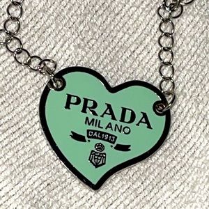 Custom Light Green Prada Heart Logo Necklace